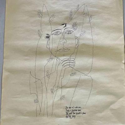Joze Ciuha 1966 Original Portrait Sketch On Paper Out Of Frame