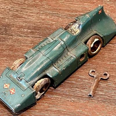 Antique German Tin Windup Bluebird Land Speed Racer With Key 