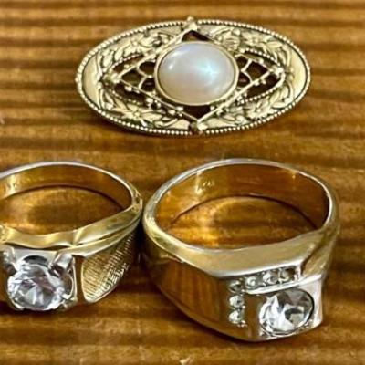 Vintage 14 - 18K HGE Rings - Mens Size 11 (as Is)  - 9 - 8 And Size 6 - Rhinestones 