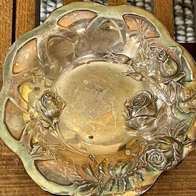 Vintage International Silver Rose U. S. Sterling Silver Gold Wash Repousse Bowl - Total Weight 94 Grams 