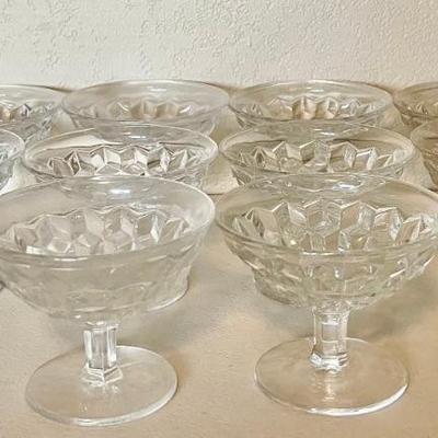 (10) Fostoria American Clear Cubist Footed Compote Glasses  