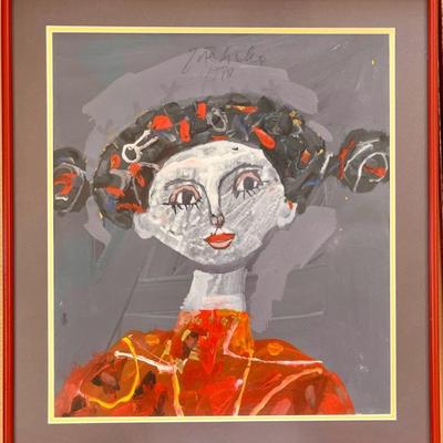 Joze Ciuha Original Portrait Painting 1998 In Red Metal Frame