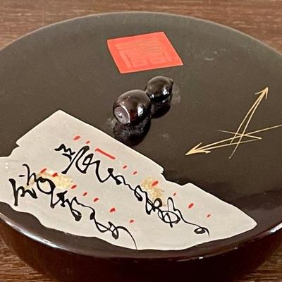Hand Painted Vintage Lacquer  Round Wood Lidded Box 