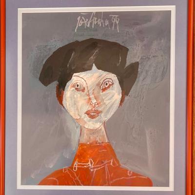 Joze Ciuha Original Portrait Painting 1999 In Orange Metal Frame