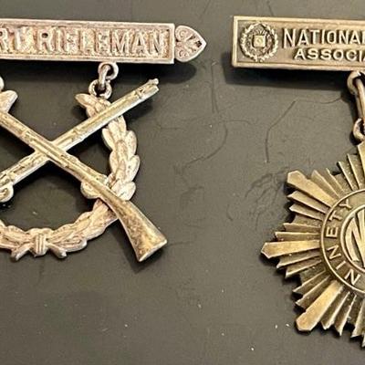 2 Antique Expert Rifleman And 90 Percent 1916 N R A Bronze Medal Pin 
