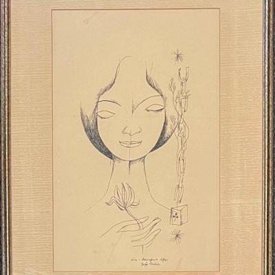 Joze Ciuha Original September 1961 Portrait Sketch In Frame (as Is)