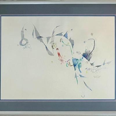 Original Joze Ciuha Watercolor 1988 Lawrence Durrell Quote Poeme Series In Frame
