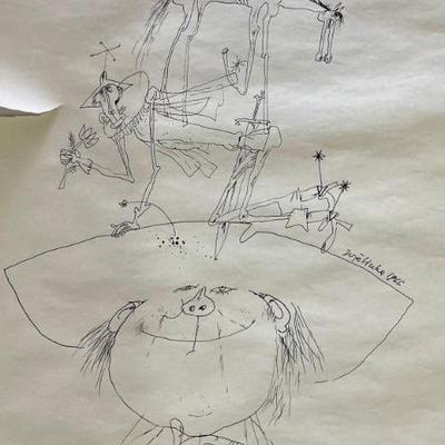 Joze Ciuha 1966 Original Ink Sketch On Paper Out Of Frame (as Is)