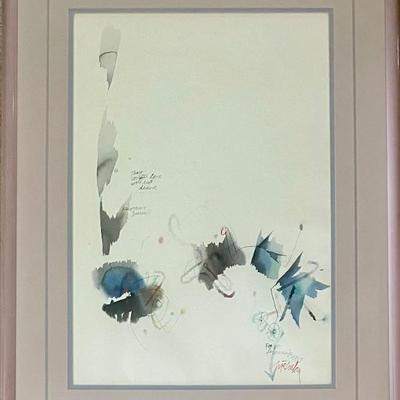 Original Joze Ciuha Watercolor Lawrence Durrell Quote In Frame With Acrylic Front