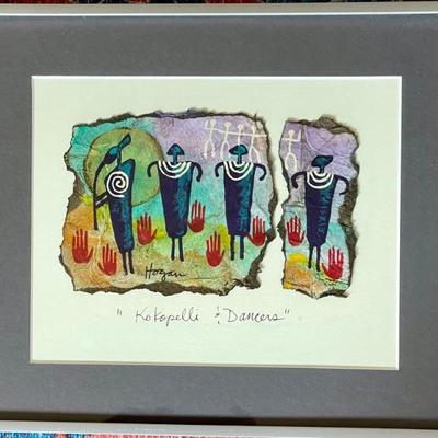 Kokopelli & Dancers Original Mixed Media Art By Hogan Framed 