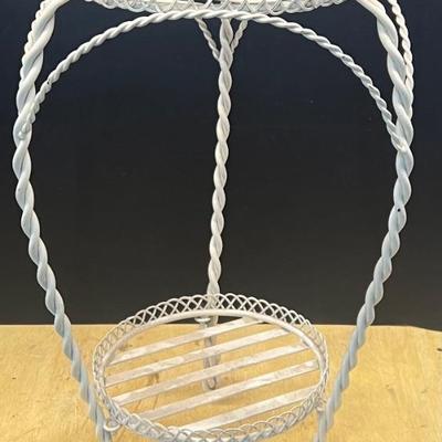 21" 2 Tier White Twisted Metal Plant Stand