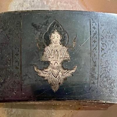 Sterling & Black Enamel Vintage Thai Nakon Siam Sterling Silver Belt Buckle - Total Weight 24.8 Grams 