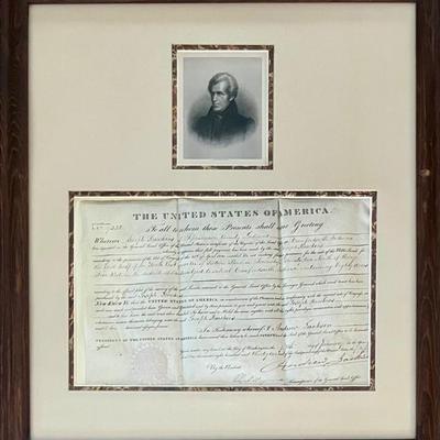 Antique 1820 USA Land Grant Certificate 9342 Signed By Andrew Jackson In Frame With Seal And COA
