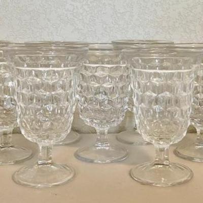 (12) Fostoria American Clear Footed Drinking Glasses Cubist  