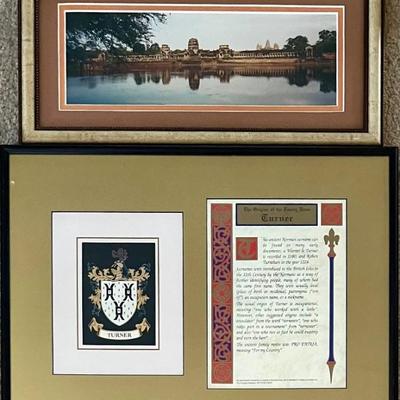 (2) Vintage Prints - Turner Family Name Origins, And Photograph Of Angkor Cambodia