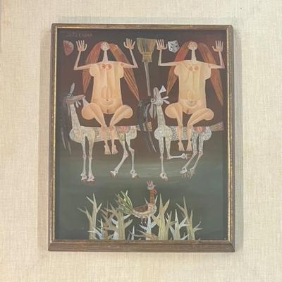 Original Joze Ciuha Abstract Nude Reverse Painting On Glass With Frame