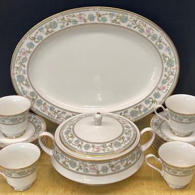 Noritake Ivory China Japan 7194 Miyoshi 16" Platter, Lidded Dish, Cups And Saucers
