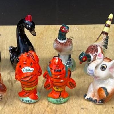 Vintage Japan Ceramic Hand Painted Animal Salt And Peppers - Squirrels, Lobsters, Pheasants, Elephants, Etc. 