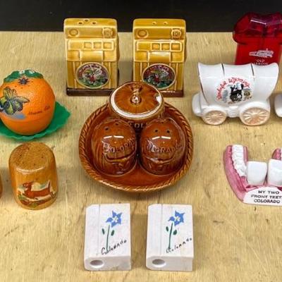 Vintage Collectible State Ceramic, Stone, And Plastic Salt And Peppers - Colorado, Miami, Wyoming, Vegas, Etc.