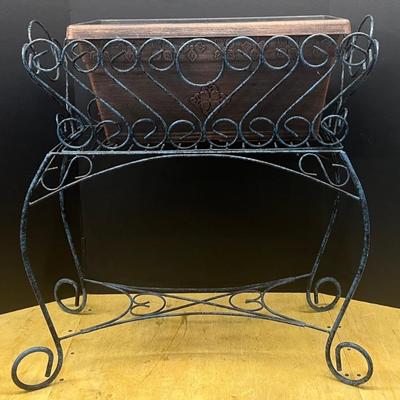 Blue And Black Metal 28" 2 Piece Plant Stand With Plastic Plater
