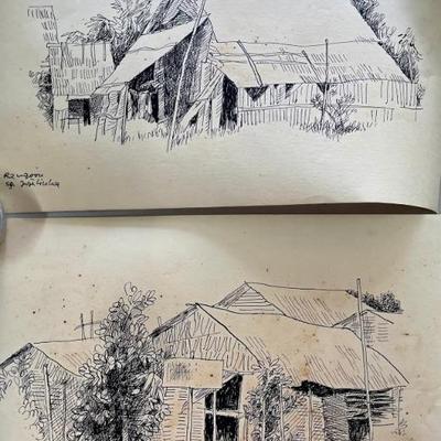 (2) Original Joze Ciuha 1959 Ink Sketches On Paper Out Of Frame