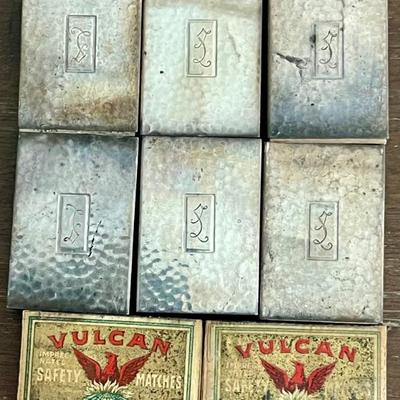 (6) Sterling Silver Initialed Match Book Boxes And (6) Vulcan Made In Tidaholm Sweden Match Boxes 57.3 Grams