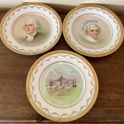 (3) Tatler Plates Thomas Co Martha Washington Gold Rimmed - George Washington & Congressional Library