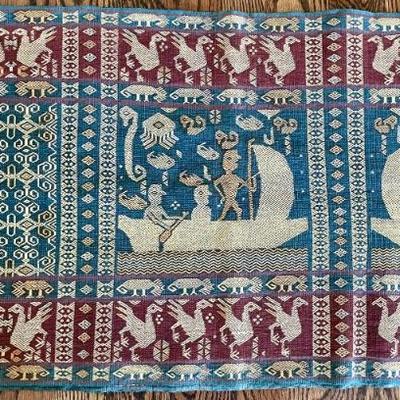 Handwoven 100 Percent Cotton Supplemental Warp Ikat Sumba Indonesia Natural Dyes 21" X 82" Without Fringe