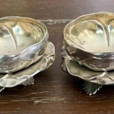 4 Antique Carrington & Co Silver Salts With Leaf Base - Lion W & Anchor Hallmark - 168 Grams 