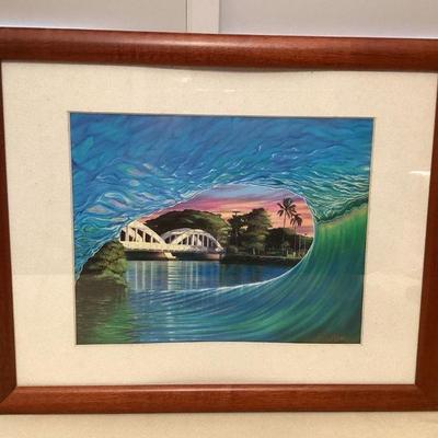 MMF124 Koa Framed Picture Of The Bridge In Haleiwa Hawaii
