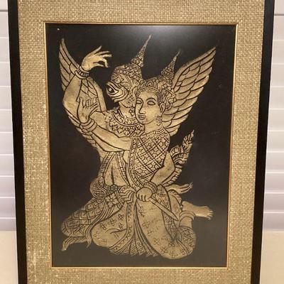 MMF081 Framed Thai Temple Rubbing Picture 