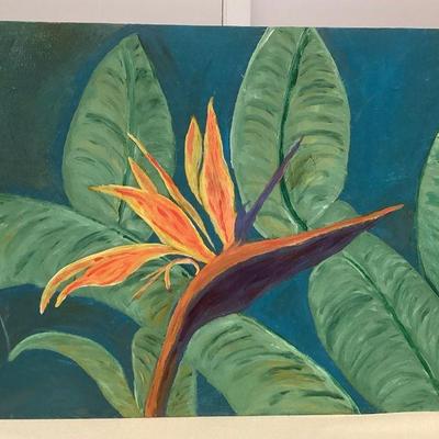 MMF018 Original Painting On Canvas Panel Of A Bird Of Paradise Flower 