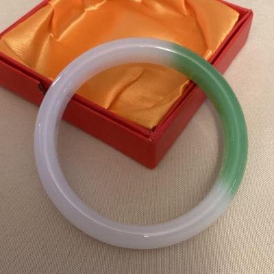 MMF096 Green & White Jade Bangle Bracelet New 