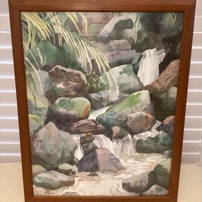 MMF095 Framed Picture Of Cascading Waterfalls By Carli Oliver