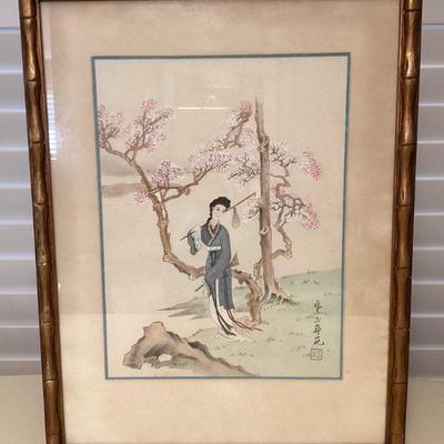 MMF130 Framed Asian Scenic Picture With Lovely Maiden 