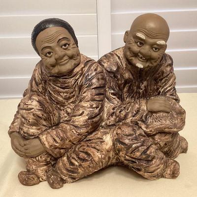 MMF050 Chinese Clay Sculpture Of Grandma & Grandpa Signed