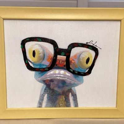 MMF012 Framed Original Painting Of A Nerdy Gecko