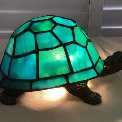 MMF003 Blue/Green Slag Glass Turtle Shaped Tiffany Style Table Lamp New