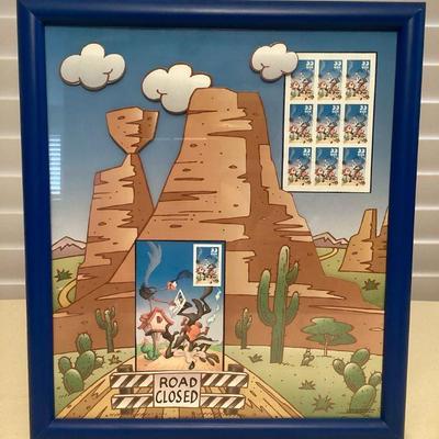 MMF061 Framed Wile E. Coyote/Road Runner USA Postage Stamps Hanging Picture