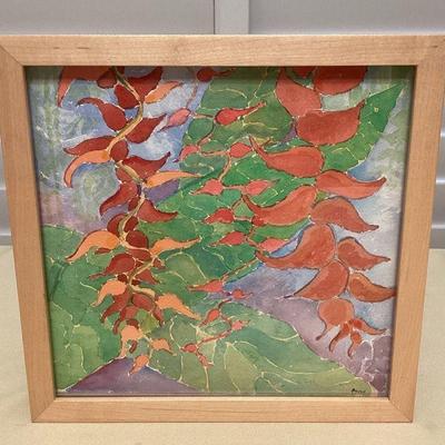 MMF060 Framed Original Watercolor Painting Of Heleconia Flowers Signed