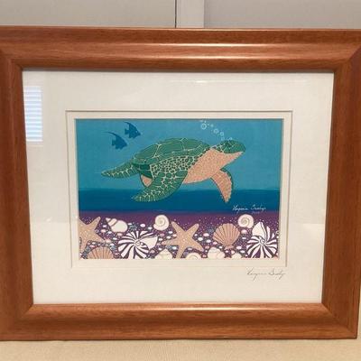 MMF053 Koa Framed Picture Of Honu Turtle By Virginia Bishop