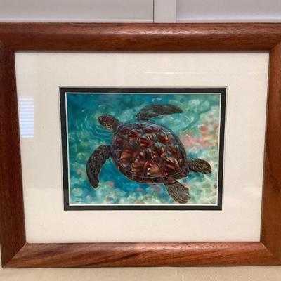 MMF054 Koa Framed Picture Honu Malia By Patrick Ching