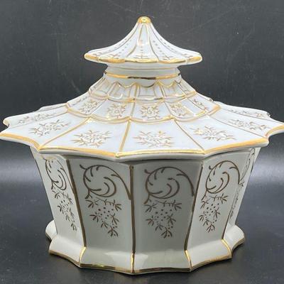 Vintage Pagoda Porcelain Dish with Lid

