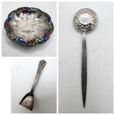 (3) Pieces FT Early 20th Century Antique Norwegian Enamel Silver Salt Cellar
