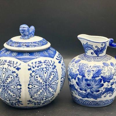 (2) Beautiful Blue & White Asian Containers
