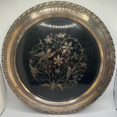 Oneida Vintage Silver Plated Round 10” Tray with Flowers & Birds
