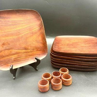 (8) Wooden Plates & (6) Wooden Napkin Holders
