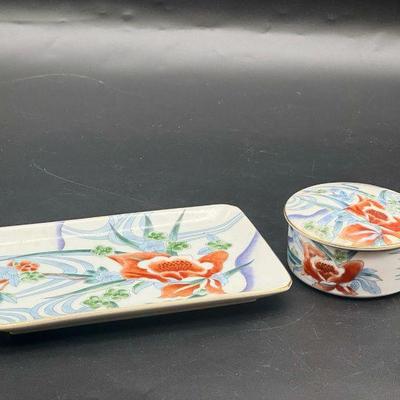 Hand Decorated Flora Takahashi Trinket Dish & Tray
