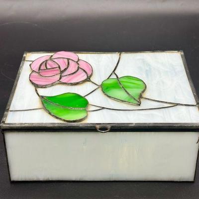 Rose Stained Glass Jewelry/trinket Box W Mirrored Bottom
