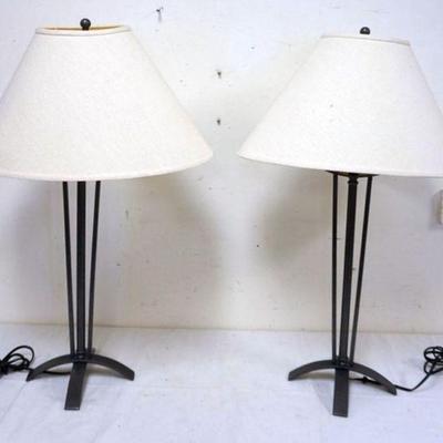 1166	PAIR OF DECORATIVE IRON TABLE LAMPS, EACH APPROXIMATELY 33 IN H
